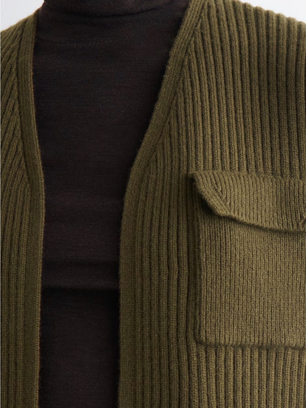 COS Military Olive Green Ribbed Merino Wool Cardigan Vest - Picture 5 of 12